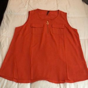 Orange Gold Zipper Sleeveless Top